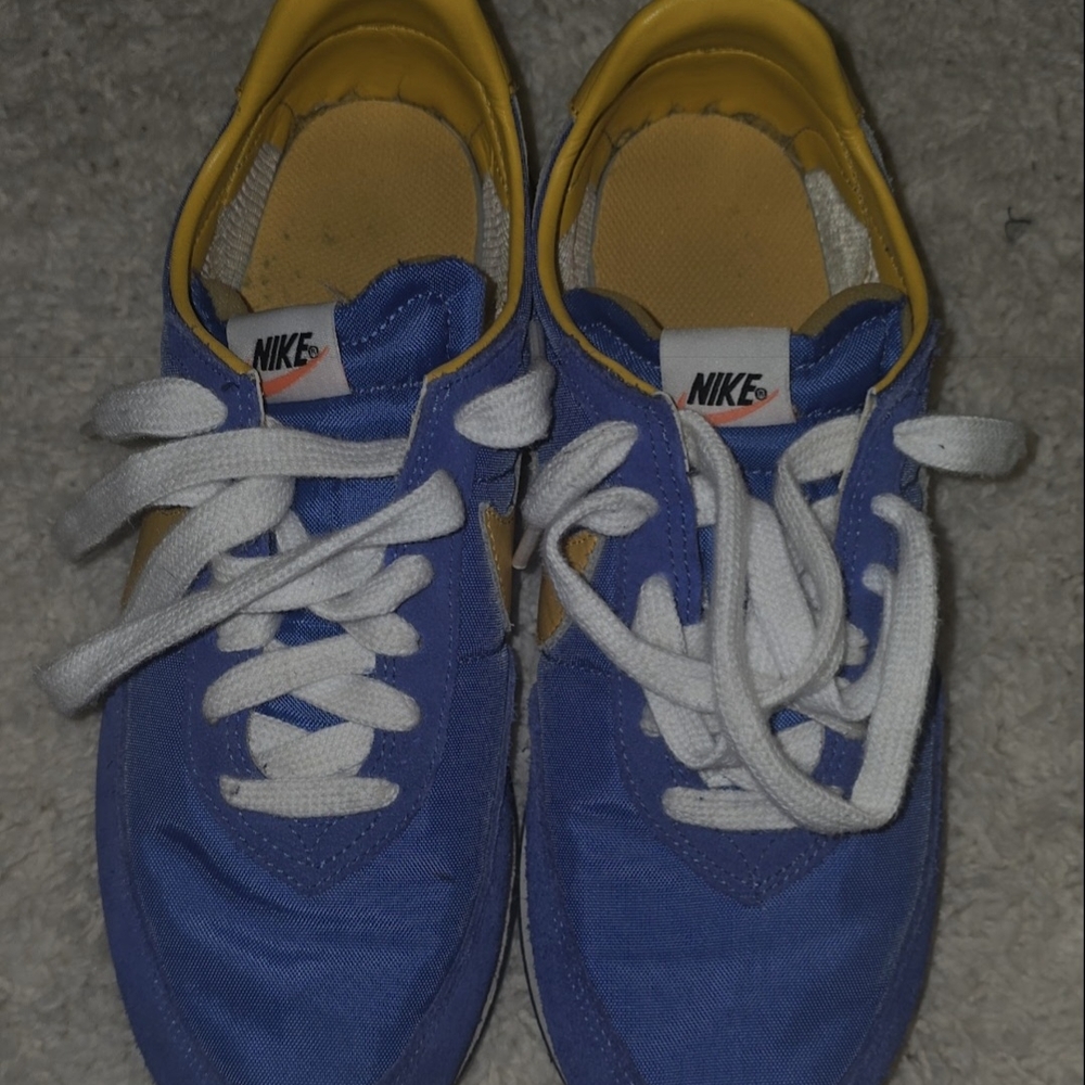 Nike Waffle Trainer Blue and Yellow Sneakers with White Laces